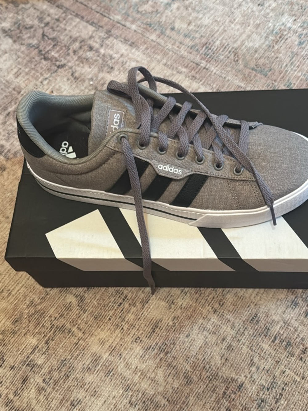 adidas Men's Gray Low-Top Canvas Sneaker with Black Stripes